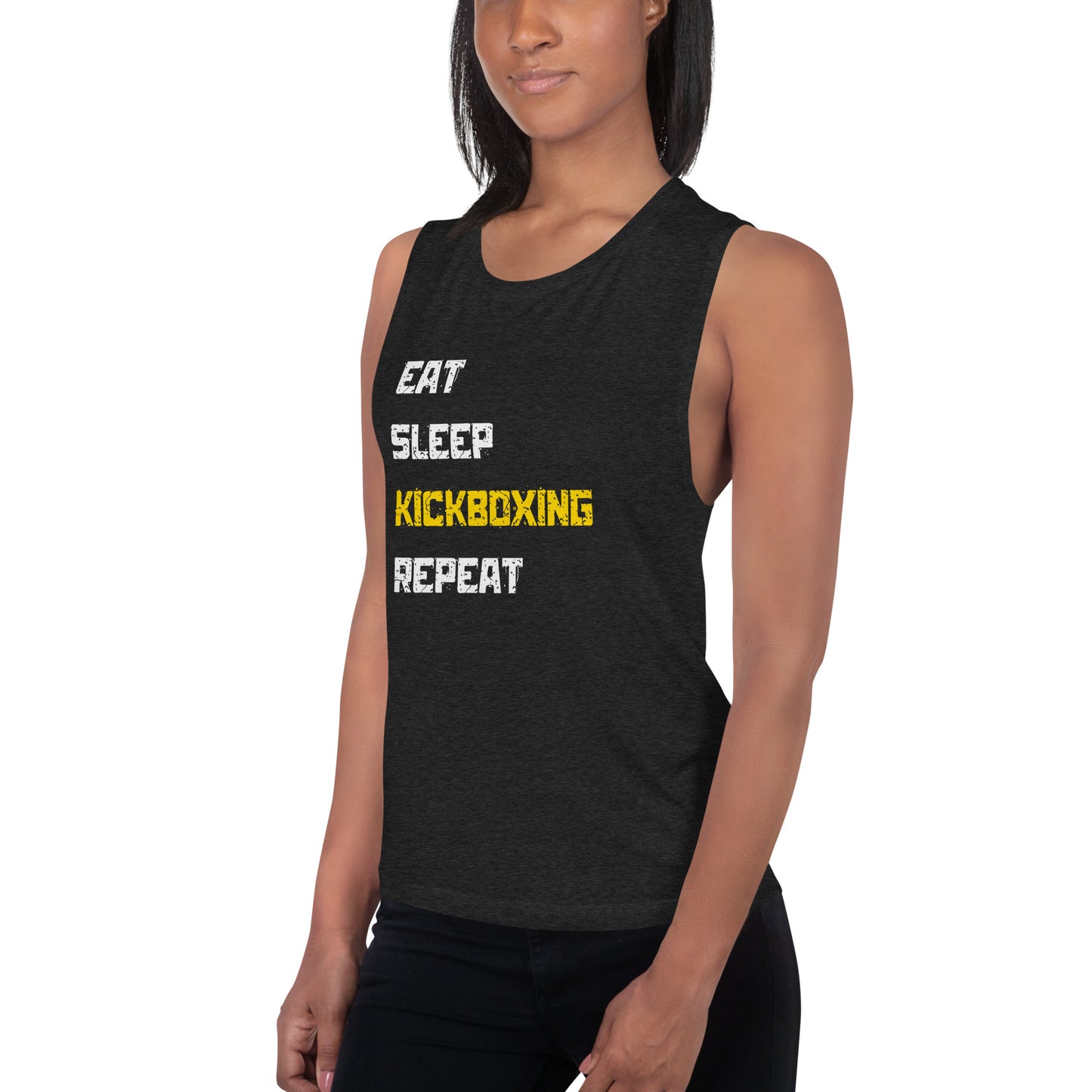 "Eat Sleep Kickboxing Repeat" Ladies’ Muscle Tank