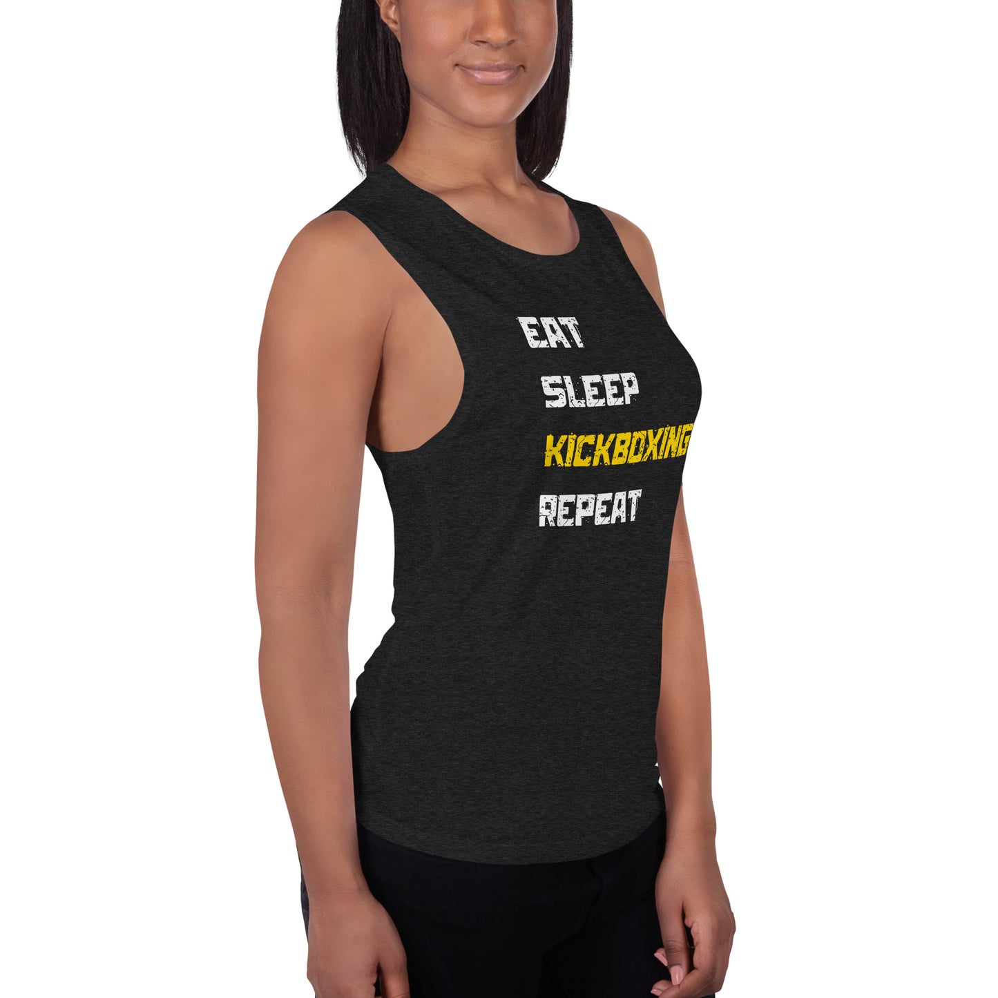 "Eat Sleep Kickboxing Repeat" Ladies’ Muscle Tank