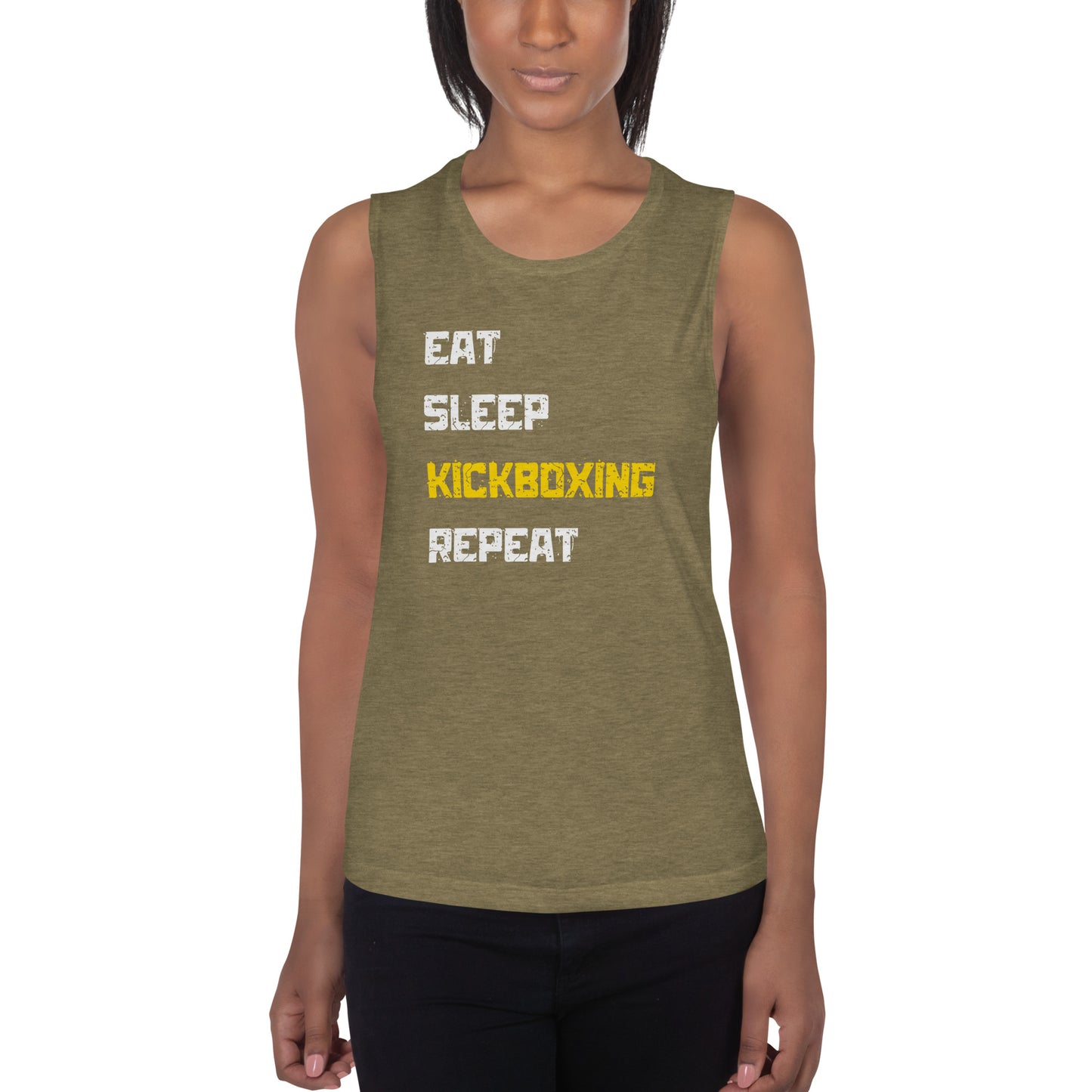"Eat Sleep Kickboxing Repeat" Ladies’ Muscle Tank