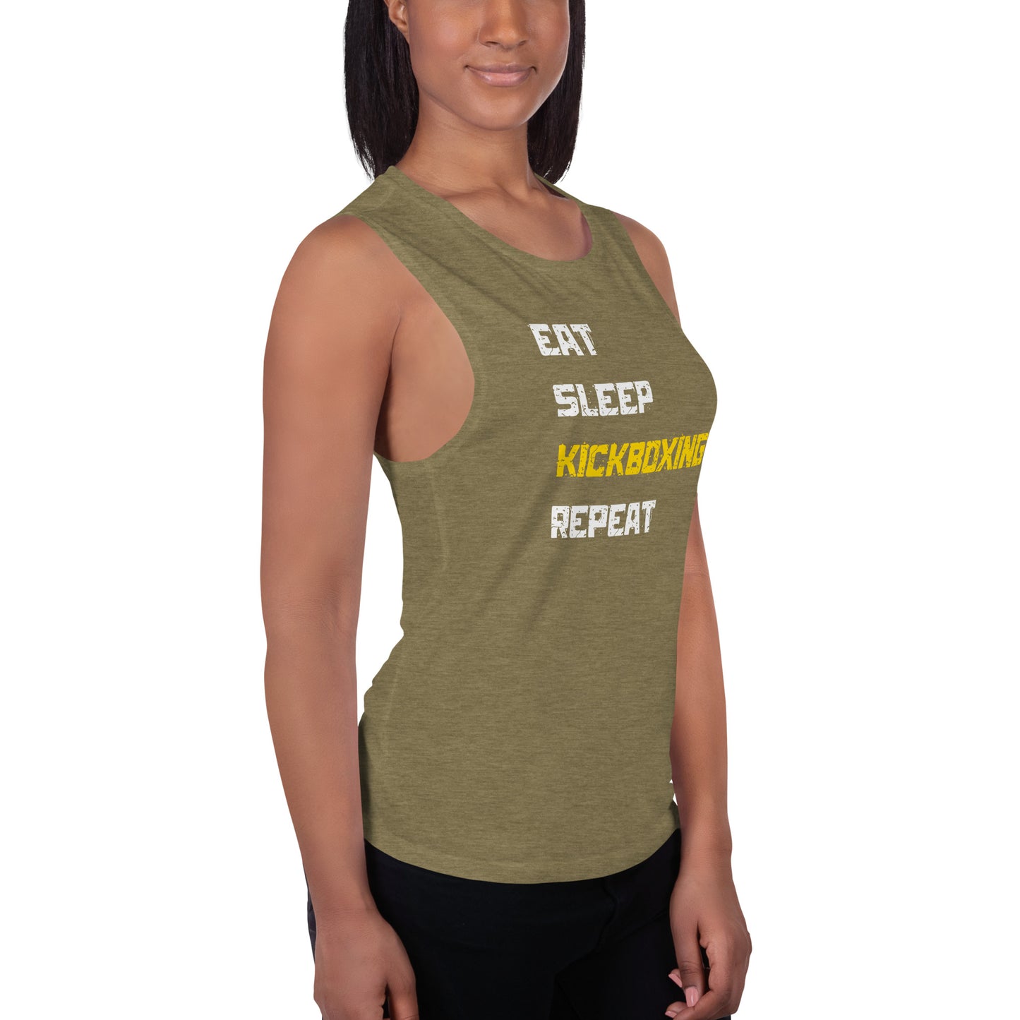 "Eat Sleep Kickboxing Repeat" Ladies’ Muscle Tank