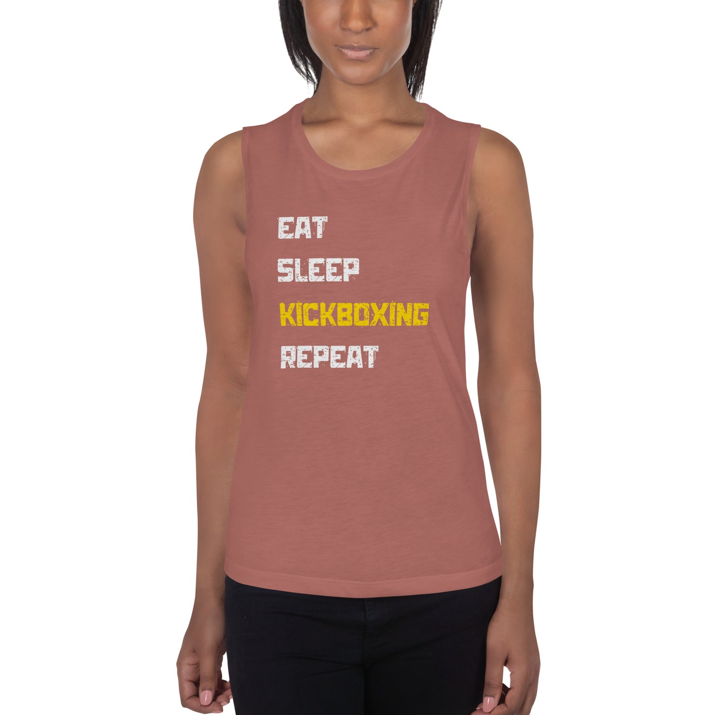 "Eat Sleep Kickboxing Repeat" Ladies’ Muscle Tank