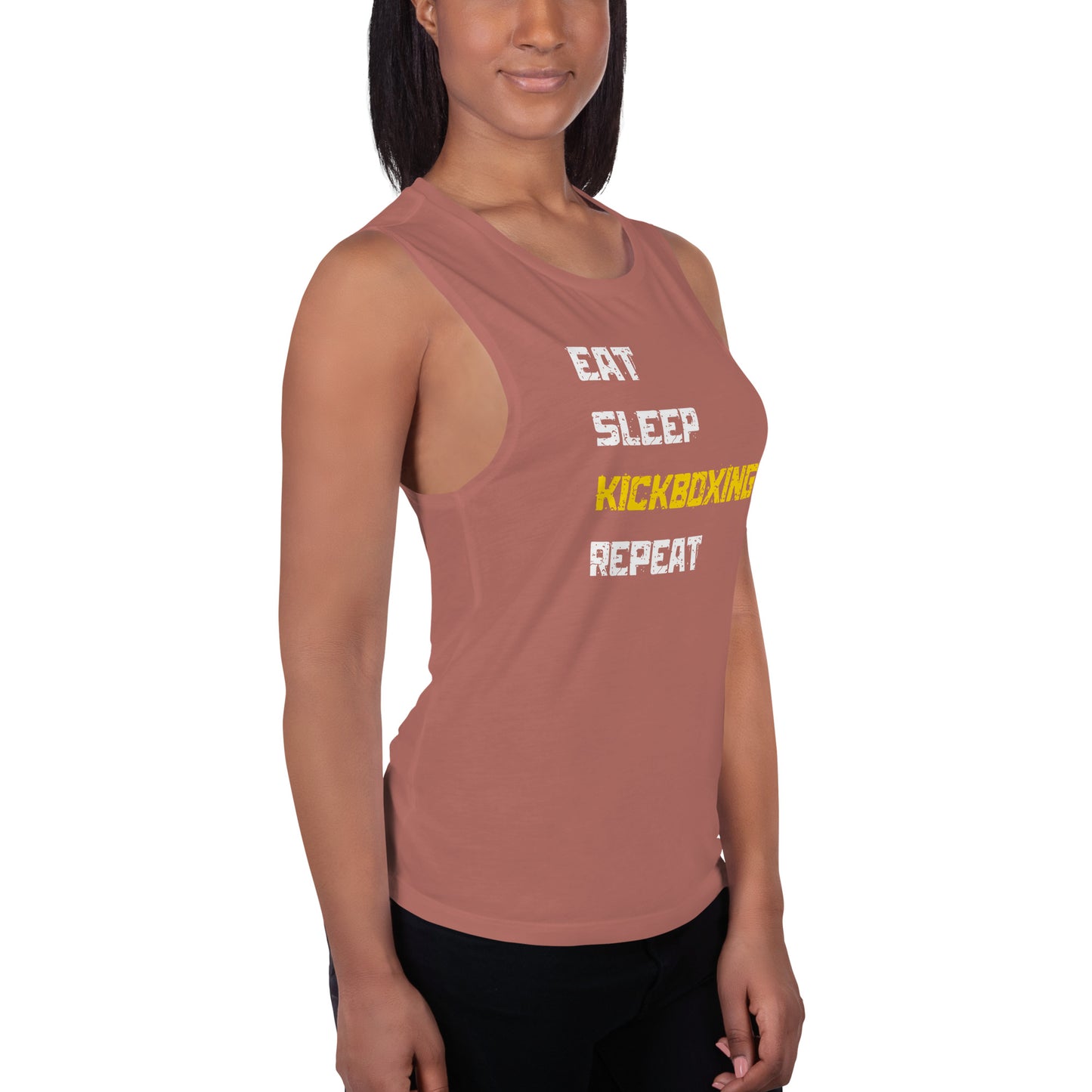 "Eat Sleep Kickboxing Repeat" Ladies’ Muscle Tank