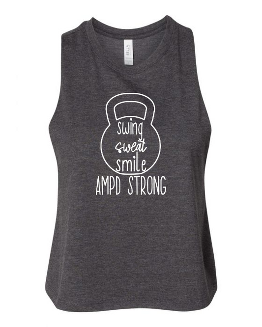 "Swing Sweat Smile" Racerback Cropped Tank (Women's)
